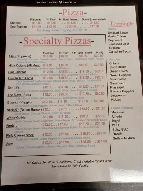 emma pizza menu.